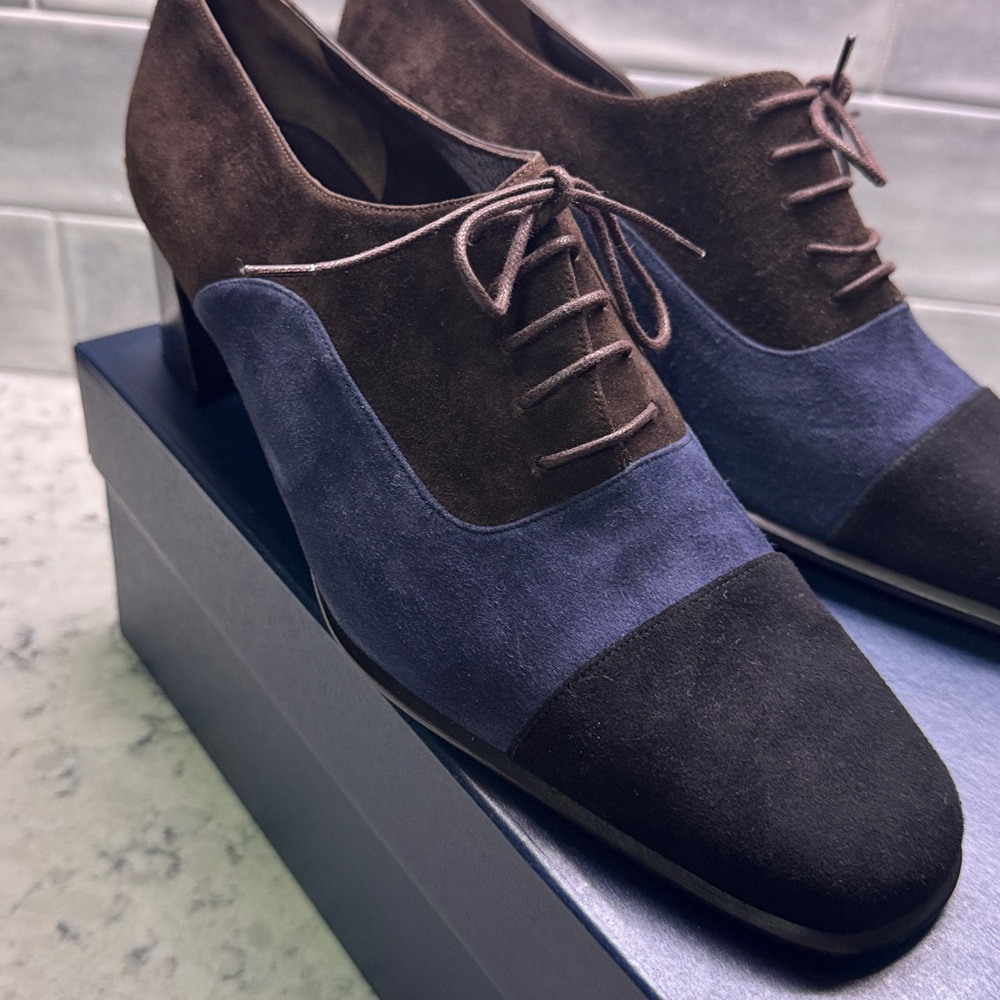 Balenciaga Suede Leather Oxford  Shoes Block Heel | Size 38/ 8 Tri Color - Picture 8 of 13